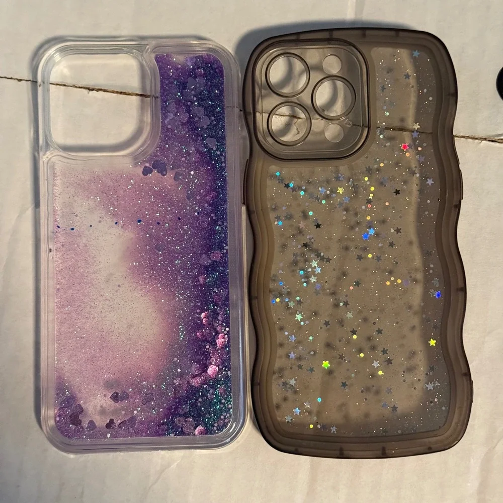 2 iPhone 14 pro max glitter‎ plastic phone cases